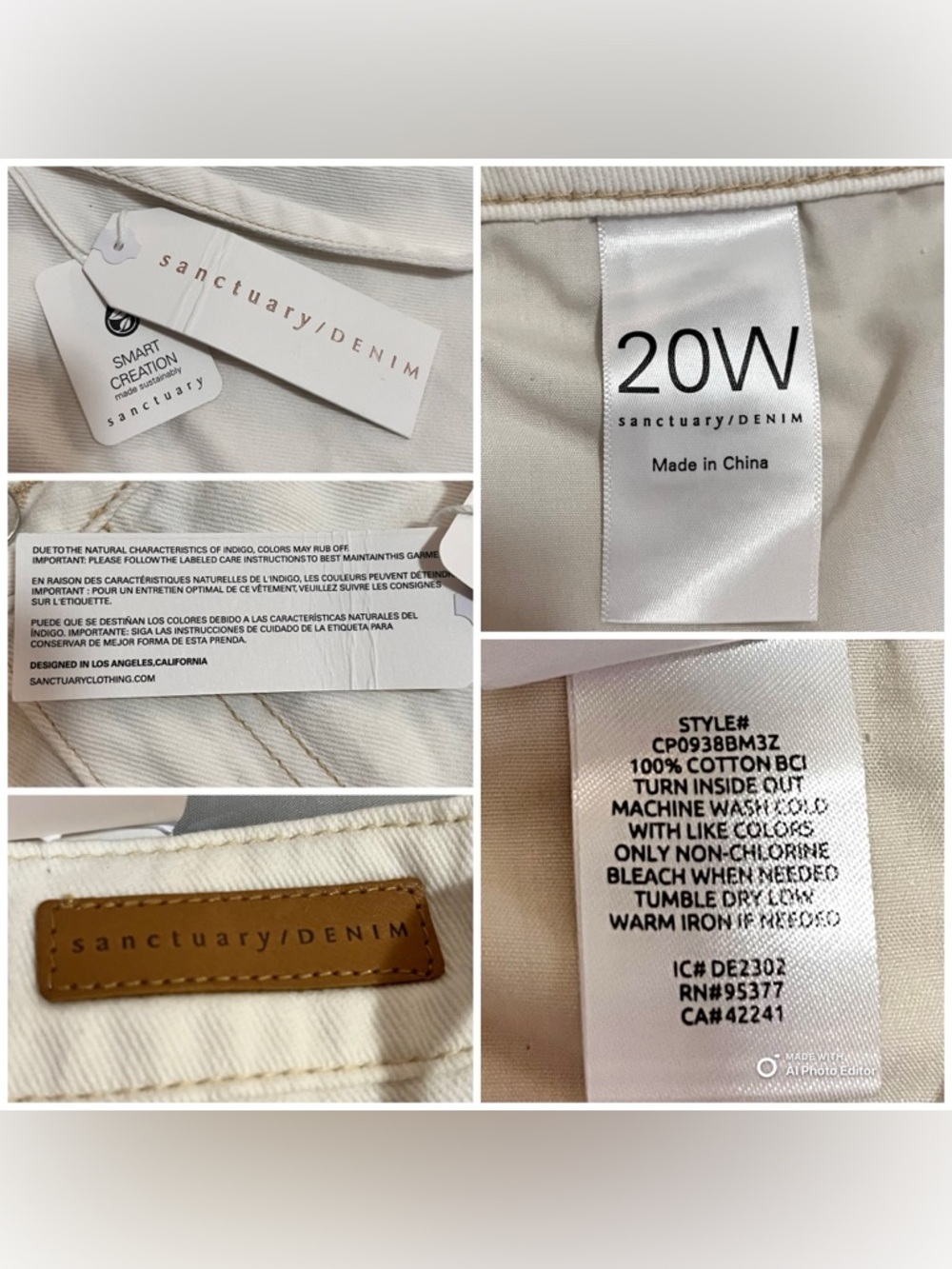 Sanctuary Denim Micro Belt Crop Wide Leg Jeans 20W NWT Cream Off-White Cotton - Picture 4 of 8